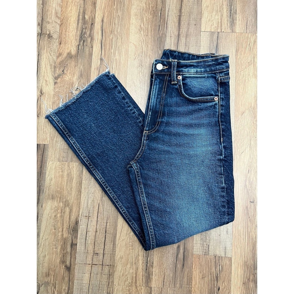 Zara Jeans Women's Size 2 Blue Mid Rise Straight Leg Raw Hem Denim